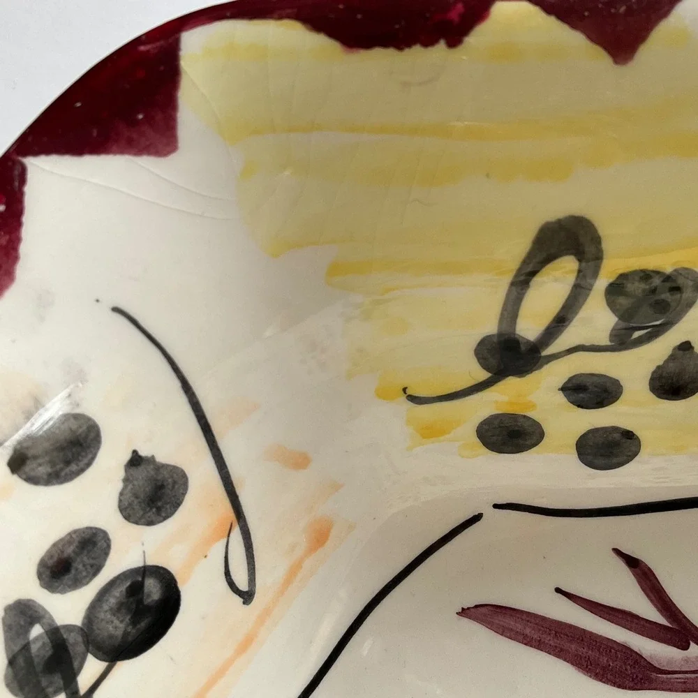 Antica Fornace Italy Ceramic Serving Bowl Beet Radish Hand Painted Square 11.5in